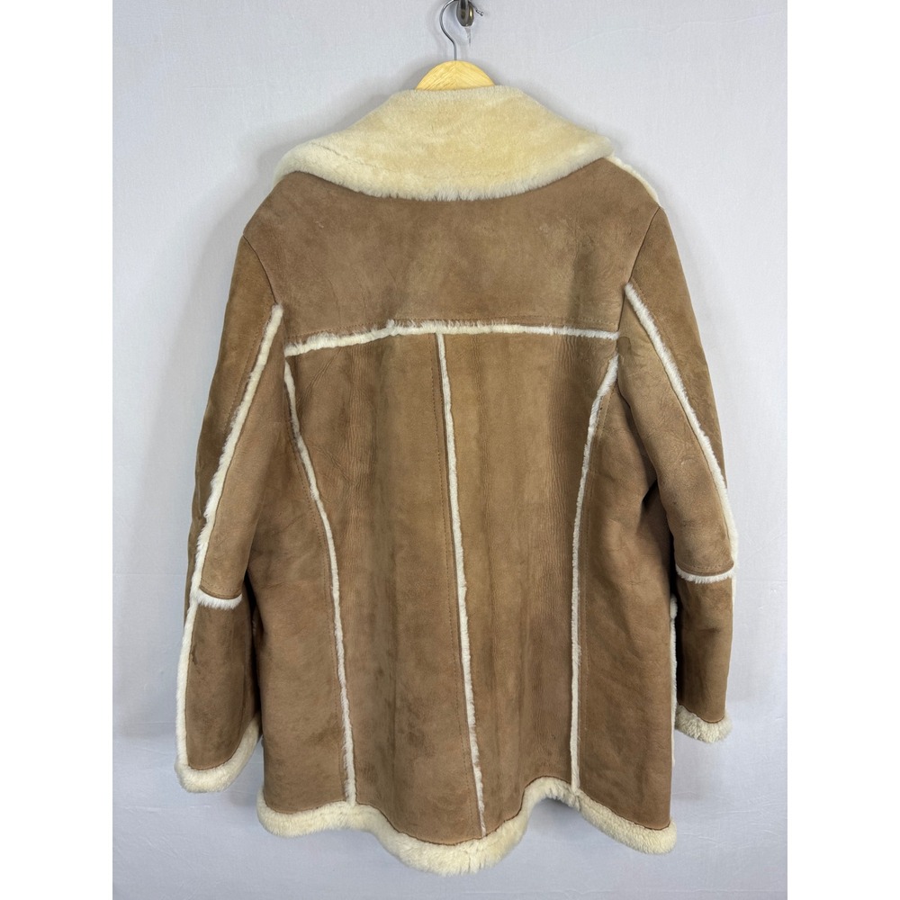 Vintage Tan Shearling Sheepskin Leather Suede Coat Women XL/2XL Men L - Picture 2 of 16